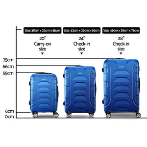 Wanderlite 3Set 20-24-28 Inch Luggage with TSA Lock Spinner Carry On Hard Shell Travel Suitcase Luggage Case Blue - Glam Warehouse