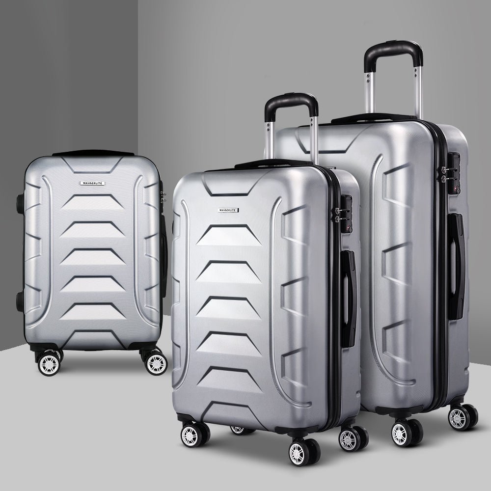 Wanderlite 3Set 20-24-28 Inch Luggage with TSA Lock Spinner Carry On Hard Shell Travel Suitcase Luggage Case Silver - Glam Warehouse