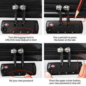 Wanderlite 3Set 20-24-28 Inch Luggage with TSA Lock Spinner Travel Suitcase Carry On Hard Shell Luggage Case White - Glam Warehouse