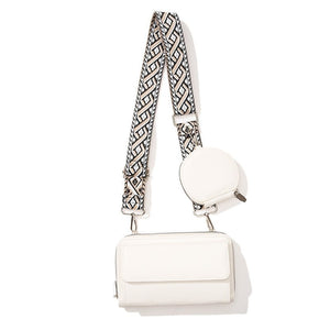 White 2-piece combination new mobile phone shoulder bag niche design one-shoulder messenger bag mobile phone bag multi-function wide shoulder strap mother-and-child bag - Glam Warehouse