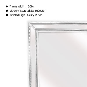 White Beaded Framed Mirror - Free Standing 50cm x 170cm - Glam Warehouse