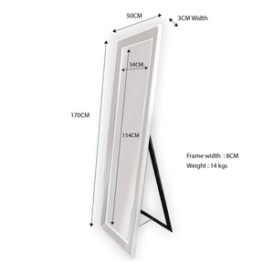 White Beaded Framed Mirror - Free Standing 50cm x 170cm - Glam Warehouse