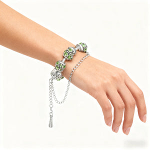 Women’s Vintage Silver-Plated Charm Bracelet - Crystal-Embedded Hollow Carved Multi-Bead Fashion Jewelry(green-18cm) - Glam Warehouse