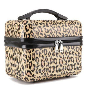 Yellow Leopard Pattern Durable Hard Shell Makeup Travel Case - Large Capacity Portable Cosmetic Organizer Box with Handle - Glam Warehouse