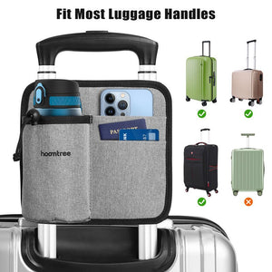 2 Pcs Black Hands-Free Luggage Handle Travel Cup Holder & Organizer Pouch - Glam Warehouse