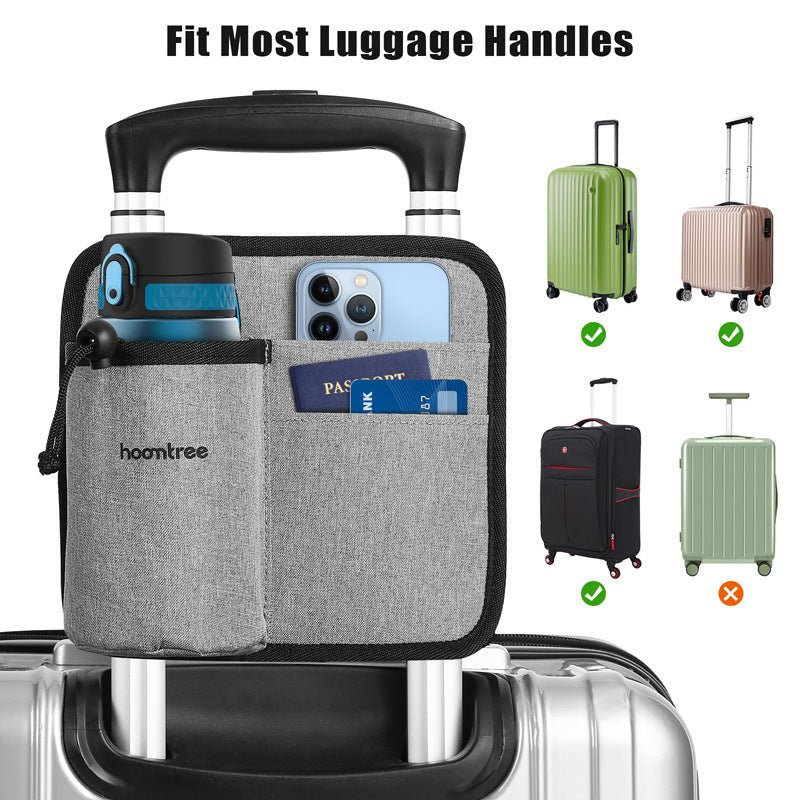 2 Pcs Black Hands-Free Luggage Handle Travel Cup Holder & Organizer Pouch - Glam Warehouse
