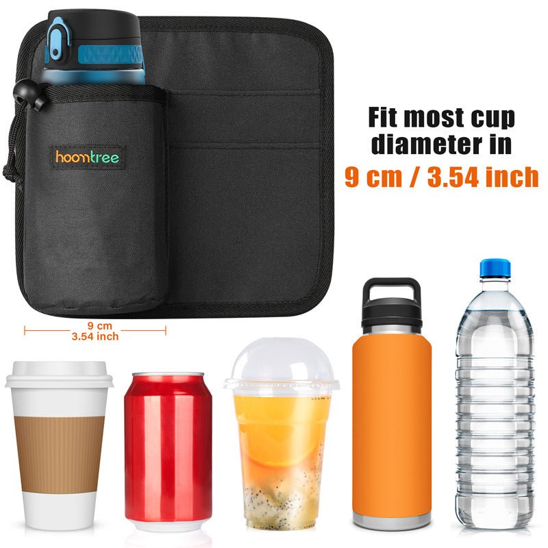 2 Pcs Black Hands-Free Luggage Handle Travel Cup Holder & Organizer Pouch - Glam Warehouse