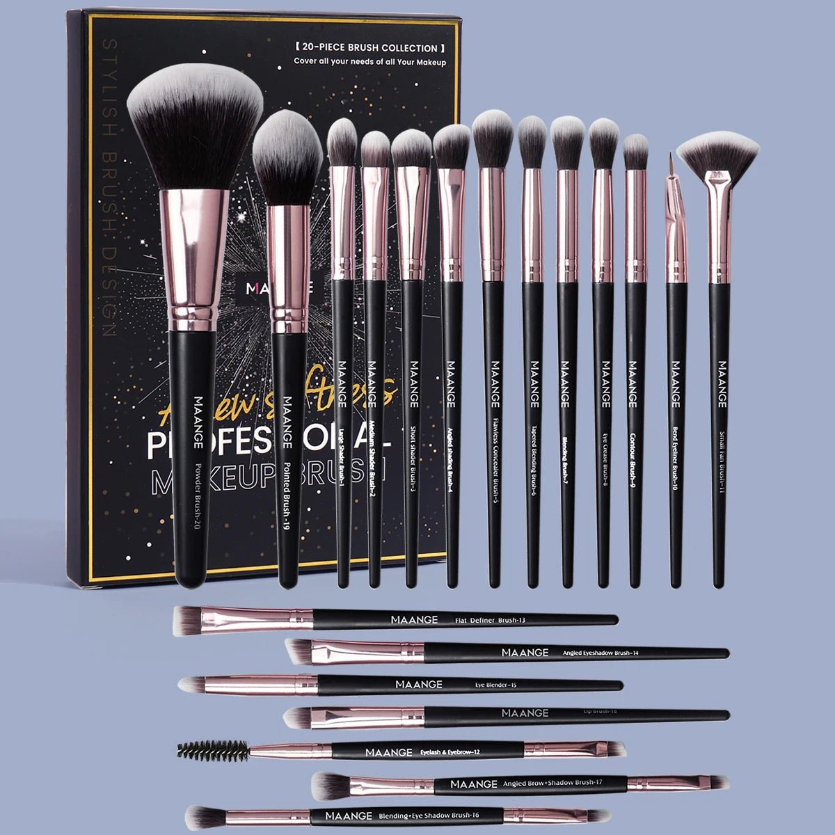 20Pcs Makeup Brushes with Box Professional Cosmetic Powder Eye Shadow Foundation Blush Blending Beauty Tool For Women - Glam Warehouse