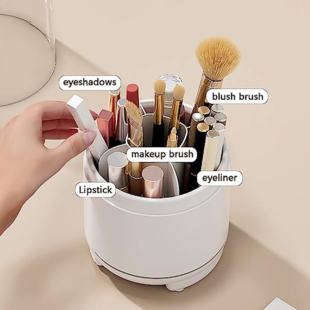 360° Rotating Makeup Brush Bucket Transparent Dust-proof Cosmetic Storage Box(White) - Glam Warehouse