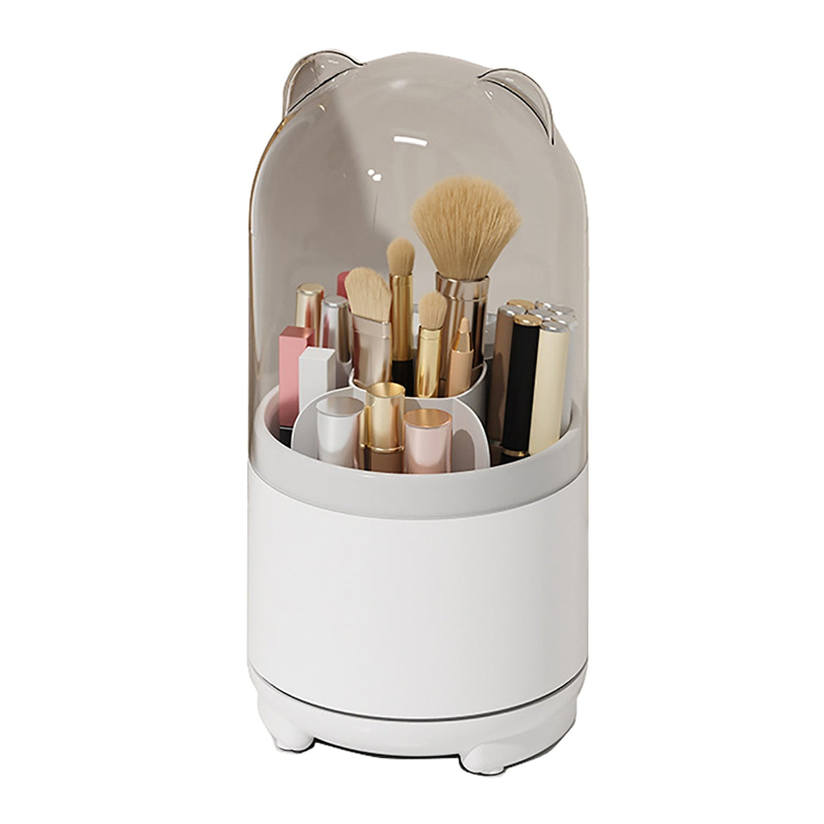 360° Rotating Makeup Brush Bucket Transparent Dust-proof Cosmetic Storage Box(White) - Glam Warehouse