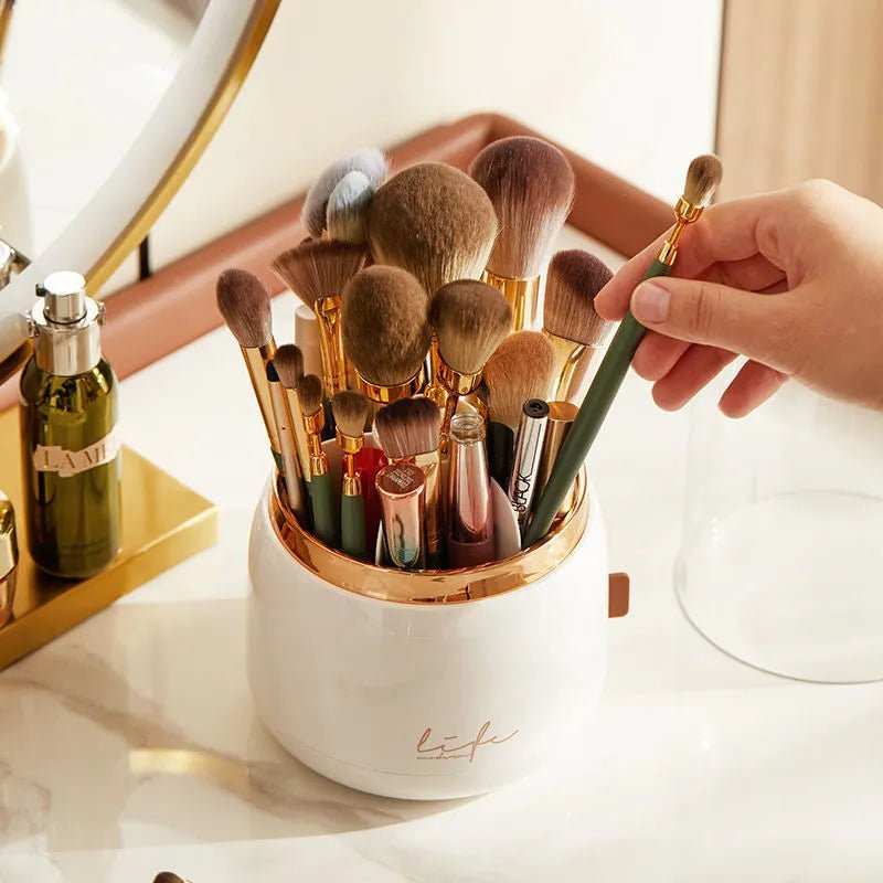 360° Rotating Makeup Brushes Holder Portable Desktop Cosmetic Organizer - Glam Warehouse