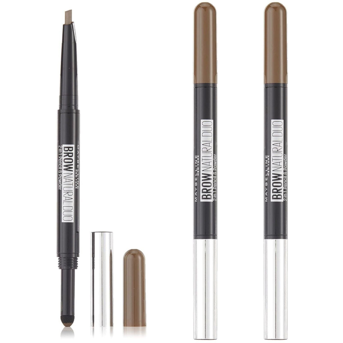 3x Maybelline New York Natural Eye Brow Duo 2 in 1 Pencil & Powder - Deep Brown - Glam Warehouse