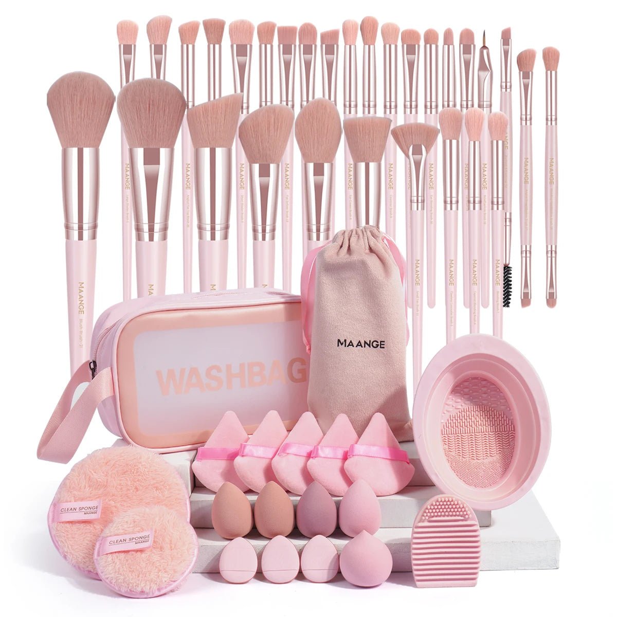 49 PCS Pink Makeup Brushes Kit - Glam Warehouse