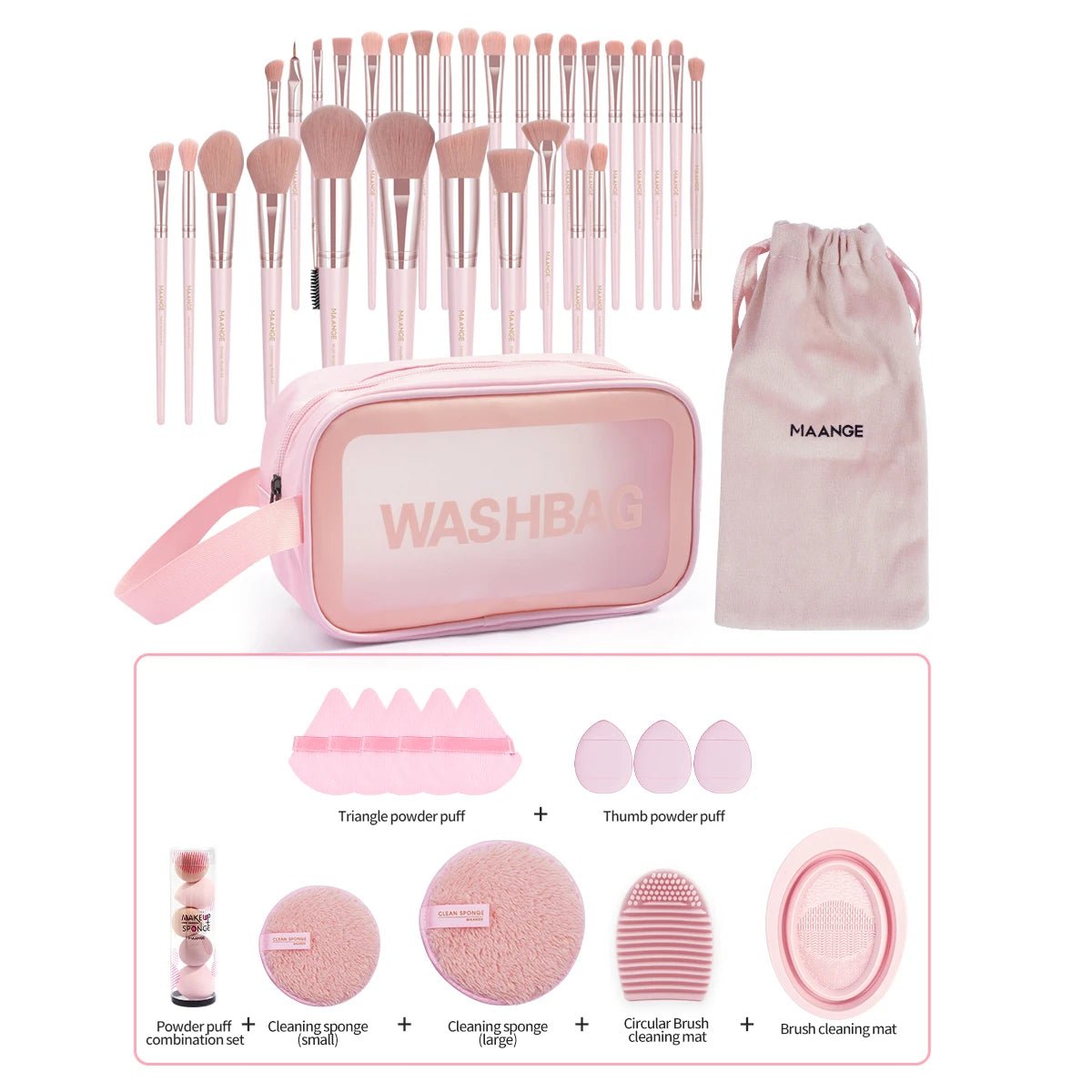 49 PCS Pink Makeup Brushes Kit - Glam Warehouse