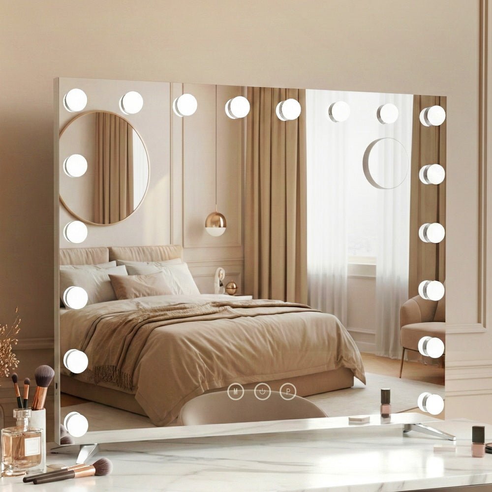 80x65cm Embellir Makeup Mirror Hollywood Vanity with LED Light Silver Legs - Glam Warehouse
