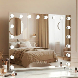 80x65cm Embellir Makeup Mirror Hollywood Vanity with LED Light Silver Legs - Glam Warehouse