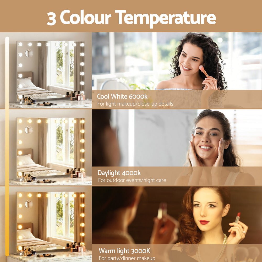 80x65cm Embellir Makeup Mirror Hollywood Vanity with LED Light Silver Legs - Glam Warehouse