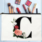 White Makeup Bags Flowers Alphabet Print