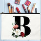 White Makeup Bags Flowers Alphabet Print