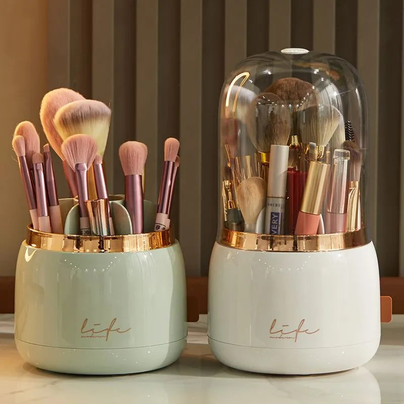 360° Rotating Makeup Brushes Holder Portable Desktop Cosmetic Organizer