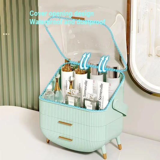 Desktop Makeup Organizer with Lid - Large Capacity Cosmetic Storage Box