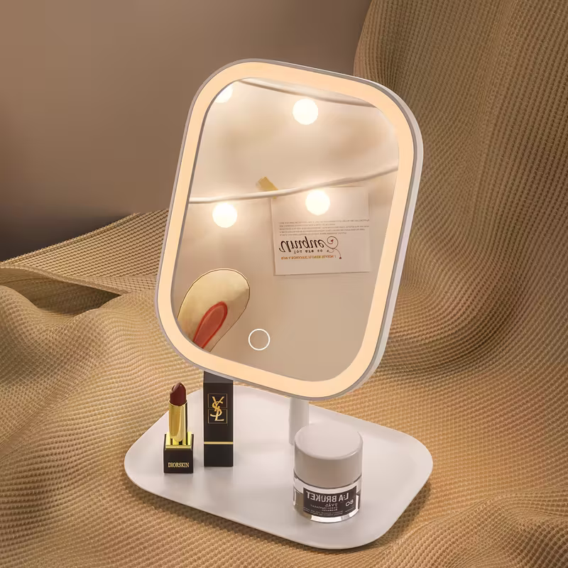 Rechargeable LED makeup mirror with light, three-color lighting mode, touch dimming, foldable portable desktop dressing mirror, travel portable beauty mirror, and can also be given as a Mother's Day, Valentine's Day or Christmas gift to your beloved one