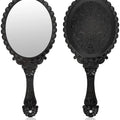 Vintage Handheld Mirror, Small Hand Held Decorative Mirrors for Face Makeup Embossed Flower Portable Antique Travel Personal Cosmetic Mirror Black
