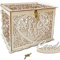 Petluno Latest design letterbox wedding gift vouchers box vintage large DIY wooden cards box money box with lock for birthday babyshower anniversary (Mr & Mrs, yellow) yellow