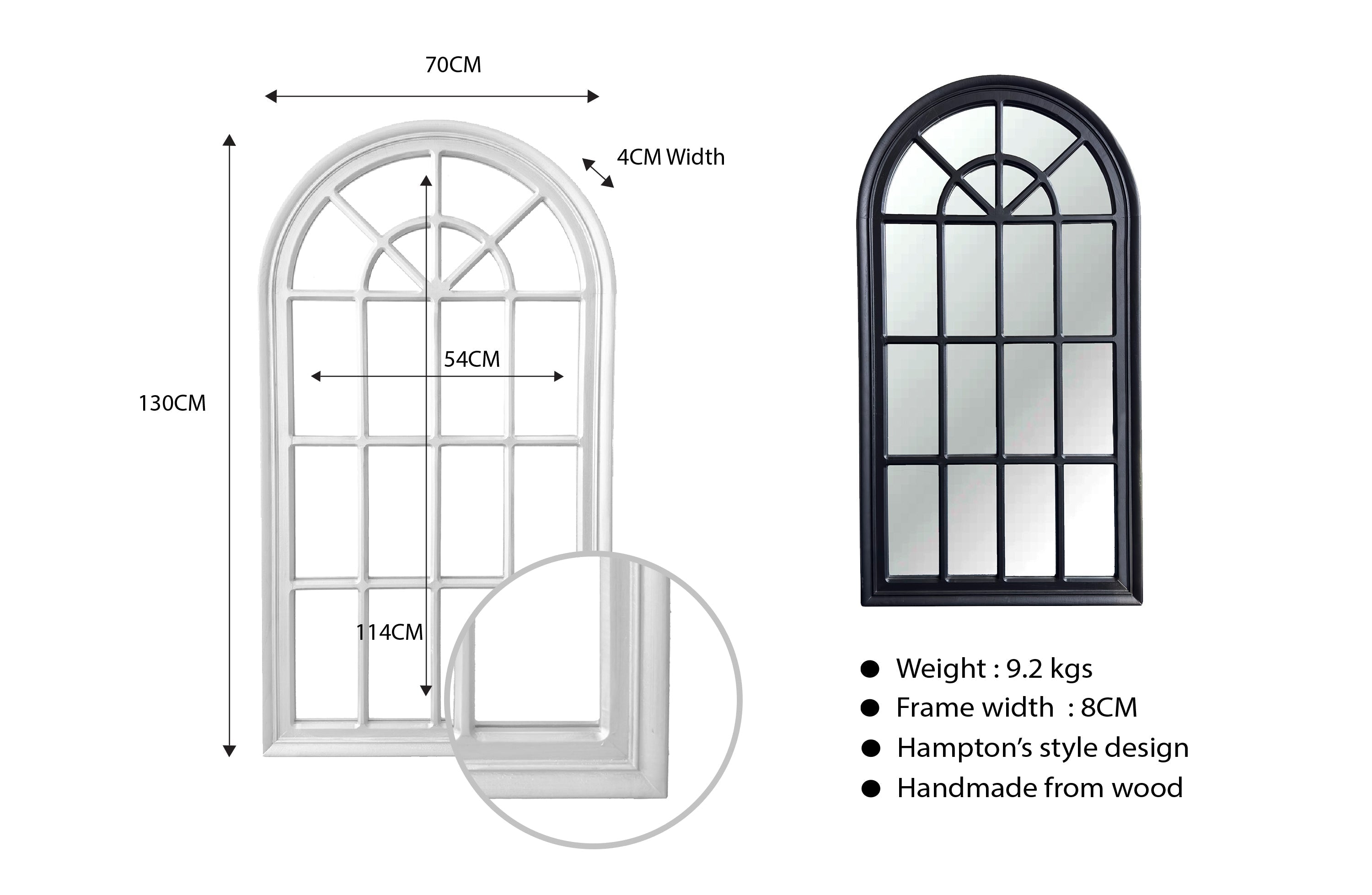 Window Style Mirror - White Arch 70 CM x 130 CM