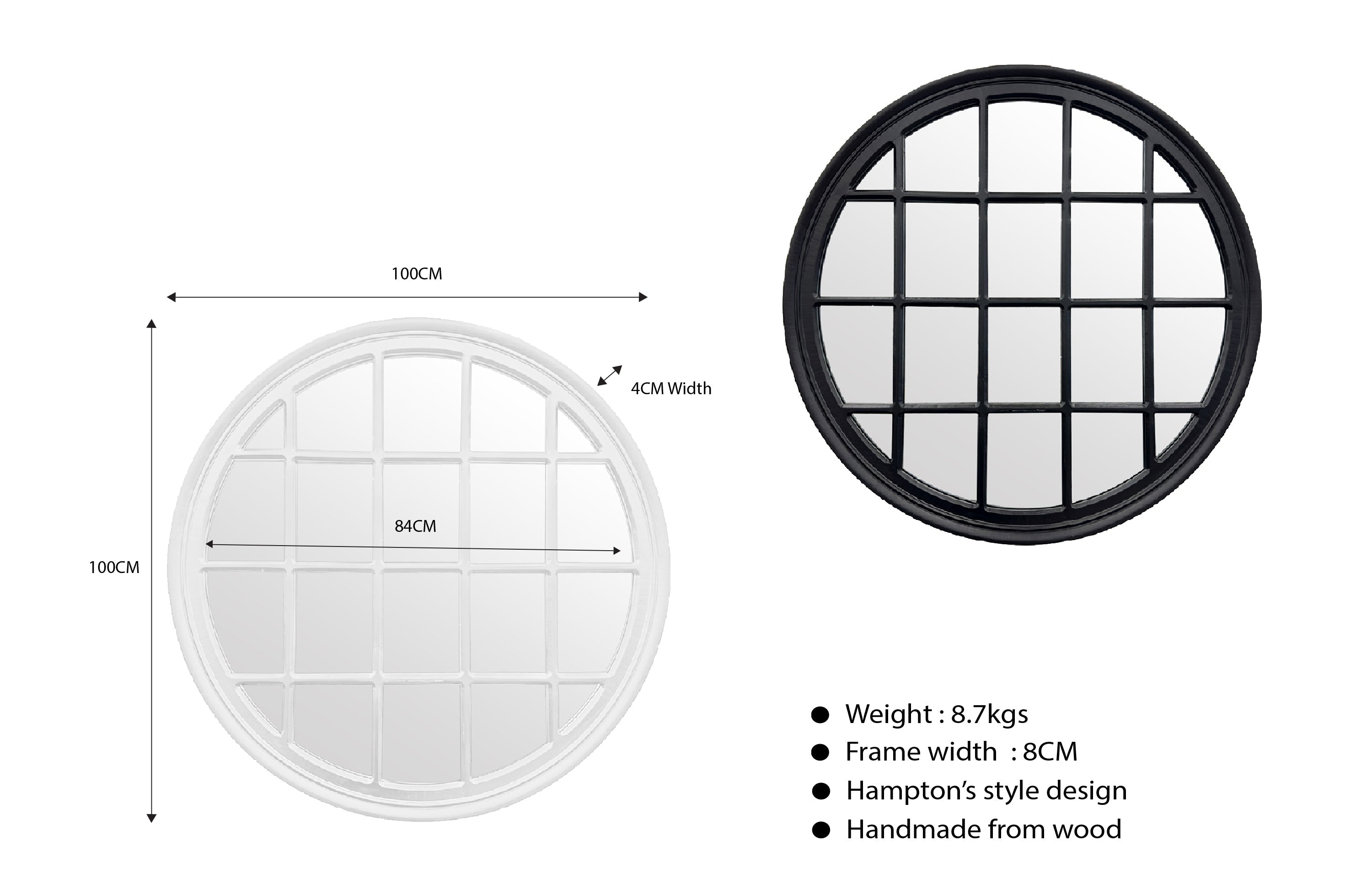 Window Style Mirror - White Circle 100cm