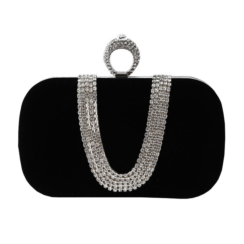 Embellished u Shape Evening Clutch for Ladies - Banquet Ready - Black