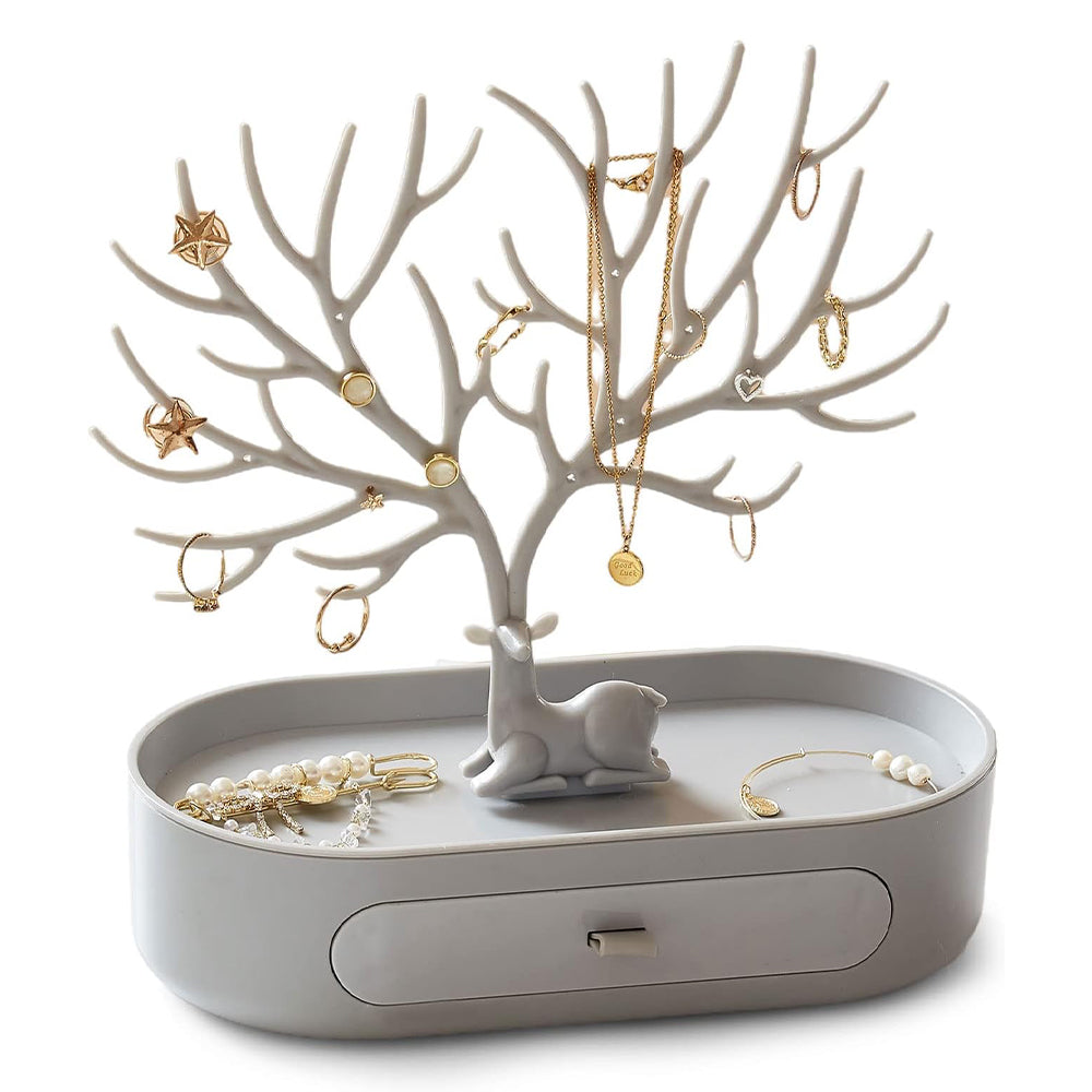 Vibe Geeks Antlers Tree Tower Jewelry Display Stand for Ring Earrings Necklace Bracelet - Grey Basic Model