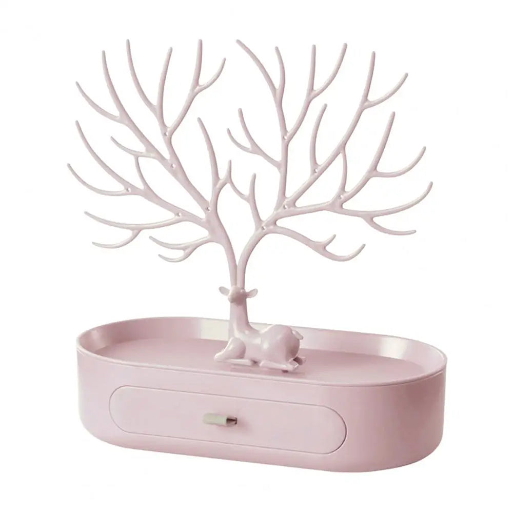 Vibe Geeks Antlers Tree Tower Jewelry Display Stand for Ring Earrings Necklace Bracelet - Pink Drawer Model