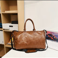 Brown Solid Color Unisex Large Capacity Fitness Bag - Leather Sports Bag, Crossbody Travel Bag, Gym and Luggage Handbag