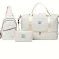 White Chic 3-Piece Quilted Travel Bag Set - Duffel, Crossbody Sling & Toiletry Pouch - Large Capacity & Lightweight