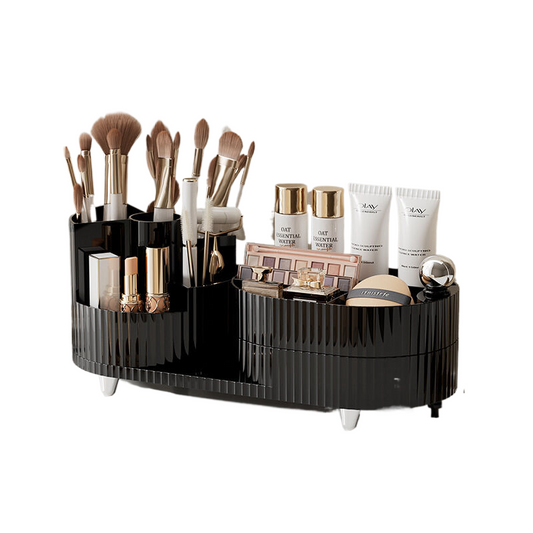 Rotating cosmetics storage box, two-layer black