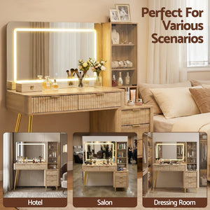 Artiss Dressing Table LED Vanity Desk Charging Station Wood - Glam Warehouse