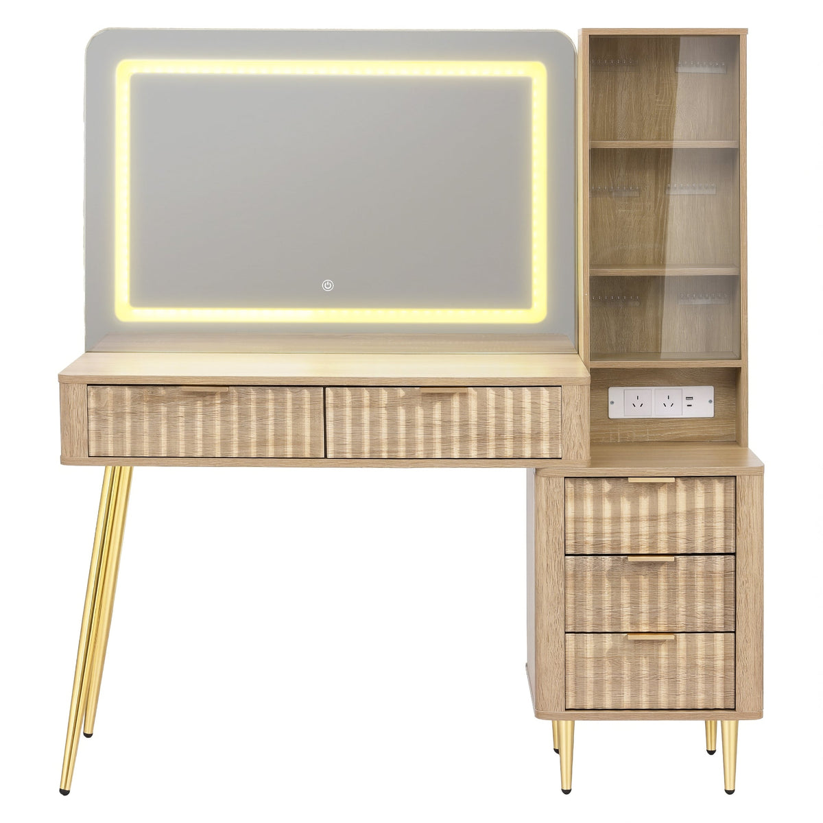 Artiss Dressing Table LED Vanity Desk Charging Station Wood - Glam Warehouse