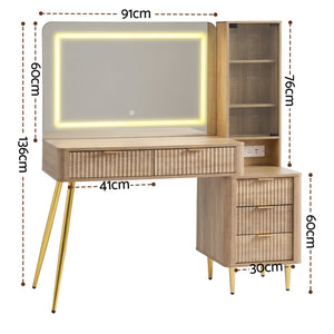 Artiss Dressing Table LED Vanity Desk Charging Station Wood - Glam Warehouse