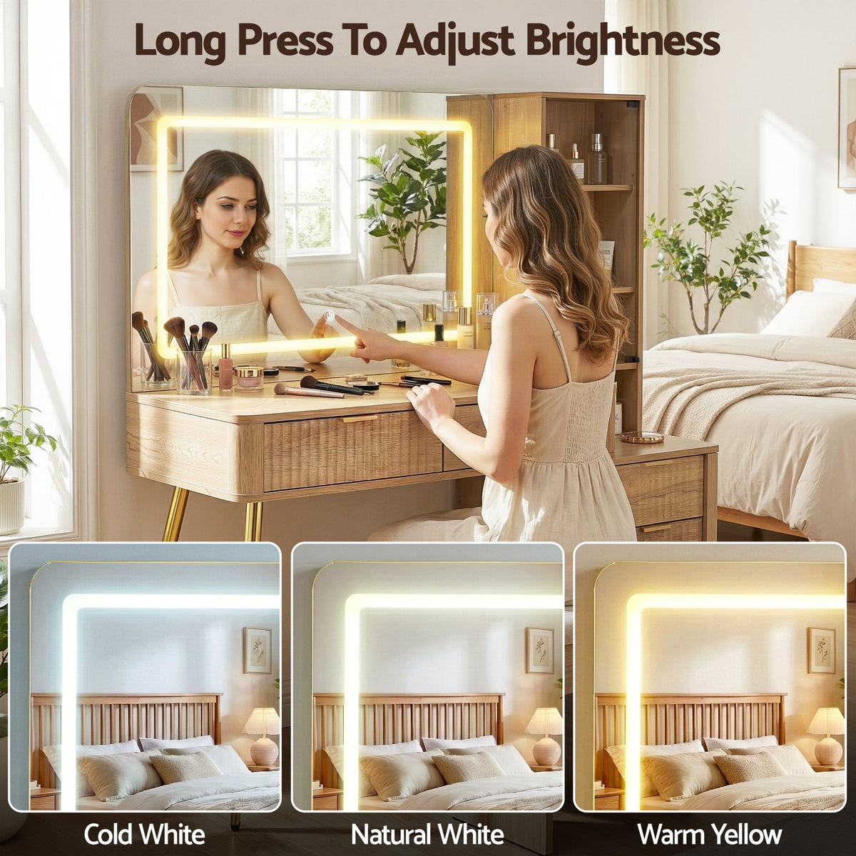 Artiss Dressing Table LED Vanity Desk Charging Station Wood - Glam Warehouse