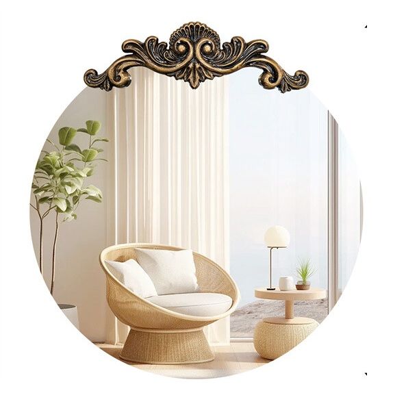 Baroque Antique Round Wall Mirror D�cor 60x64.5cm - Glam Warehouse