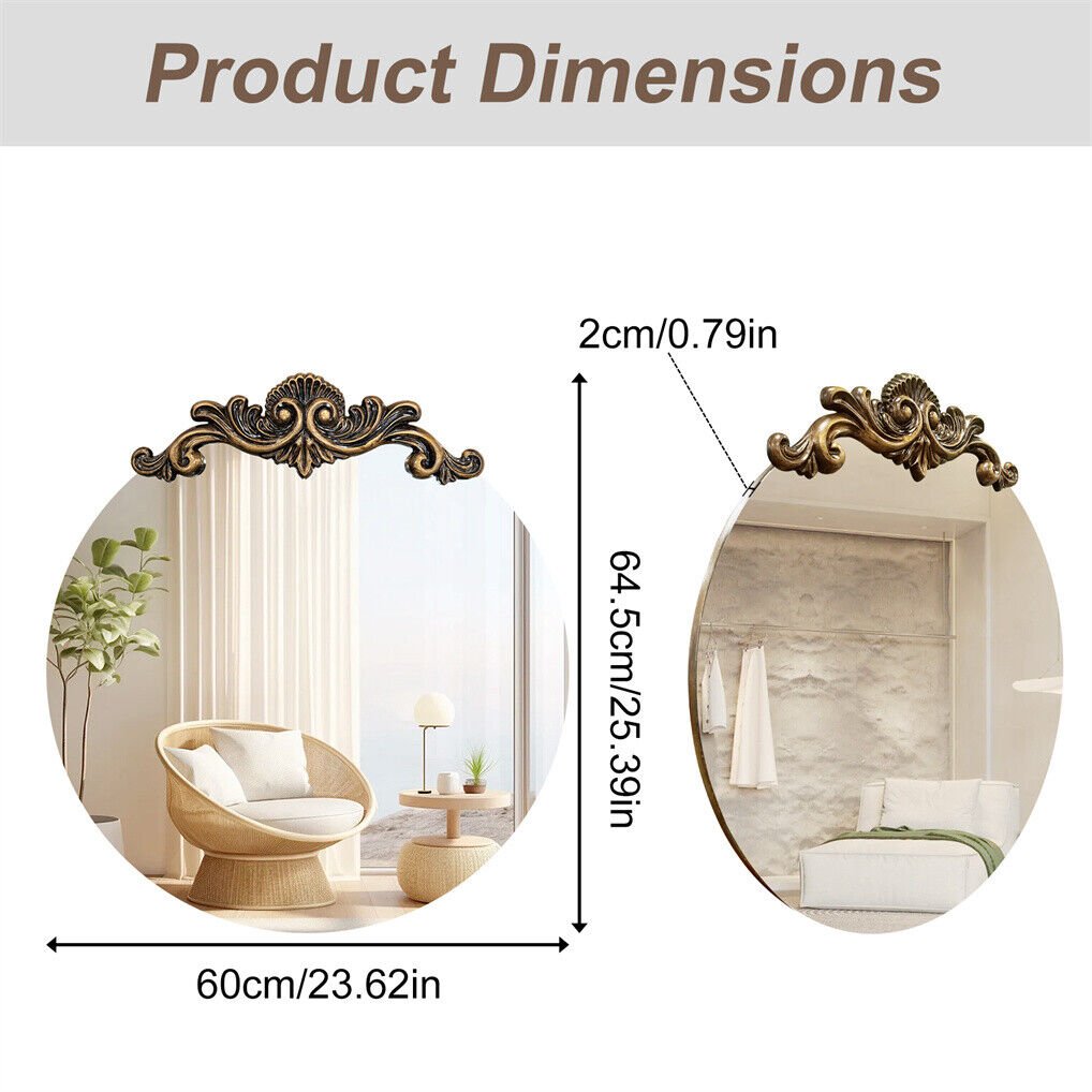 Baroque Antique Round Wall Mirror D�cor 60x64.5cm - Glam Warehouse