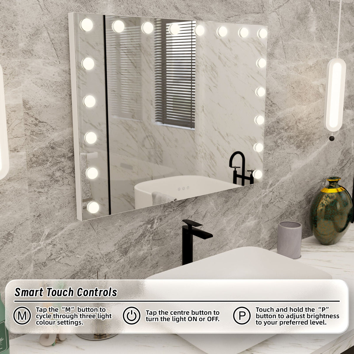 Beauty Mirror with 18 LED Bulbs, Colour Settings, White Frame, and USB A and C Ports - Glam Warehouse