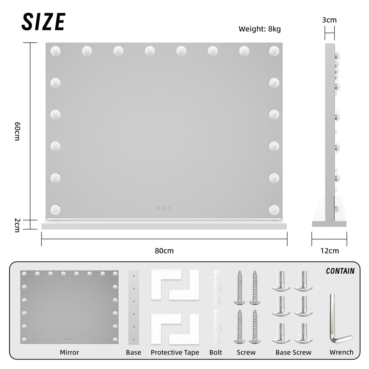 Beauty Mirror with 18 LED Bulbs, Colour Settings, White Frame, and USB A and C Ports - Glam Warehouse