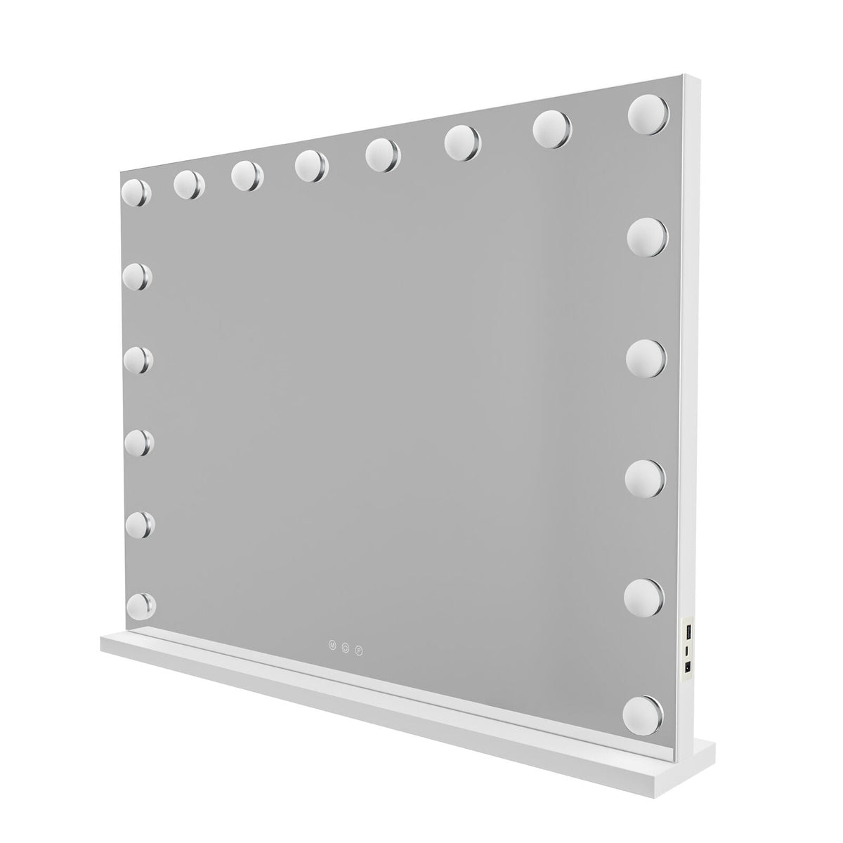 Beauty Mirror with 18 LED Bulbs, Colour Settings, White Frame, and USB A and C Ports - Glam Warehouse
