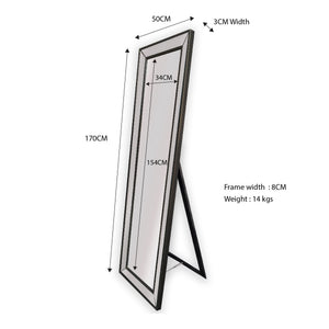 Black Beaded Framed Mirror - Free Standing 50cm x 170cm - Glam Warehouse