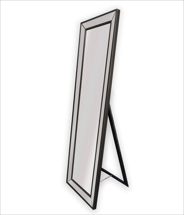 Black Beaded Framed Mirror - Free Standing 50cm x 170cm - Glam Warehouse