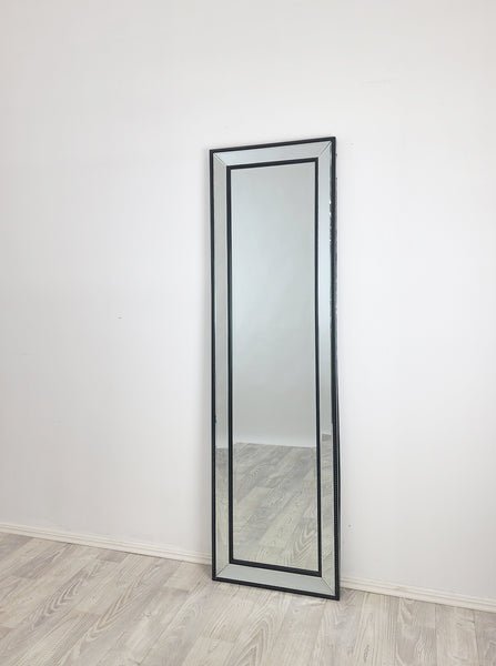 Black Beaded Framed Mirror - Free Standing 50cm x 170cm - Glam Warehouse