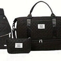 Black Chic 3-Piece Quilted Travel Bag Set - Duffel, Crossbody Sling & Toiletry Pouch - Large Capacity & Lightweight - Glam Warehouse