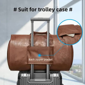 Black PU Leather Travel Duffel Bag - Large Capacity Waterproof Suit Bag with Shoe Compartment - Glam Warehouse